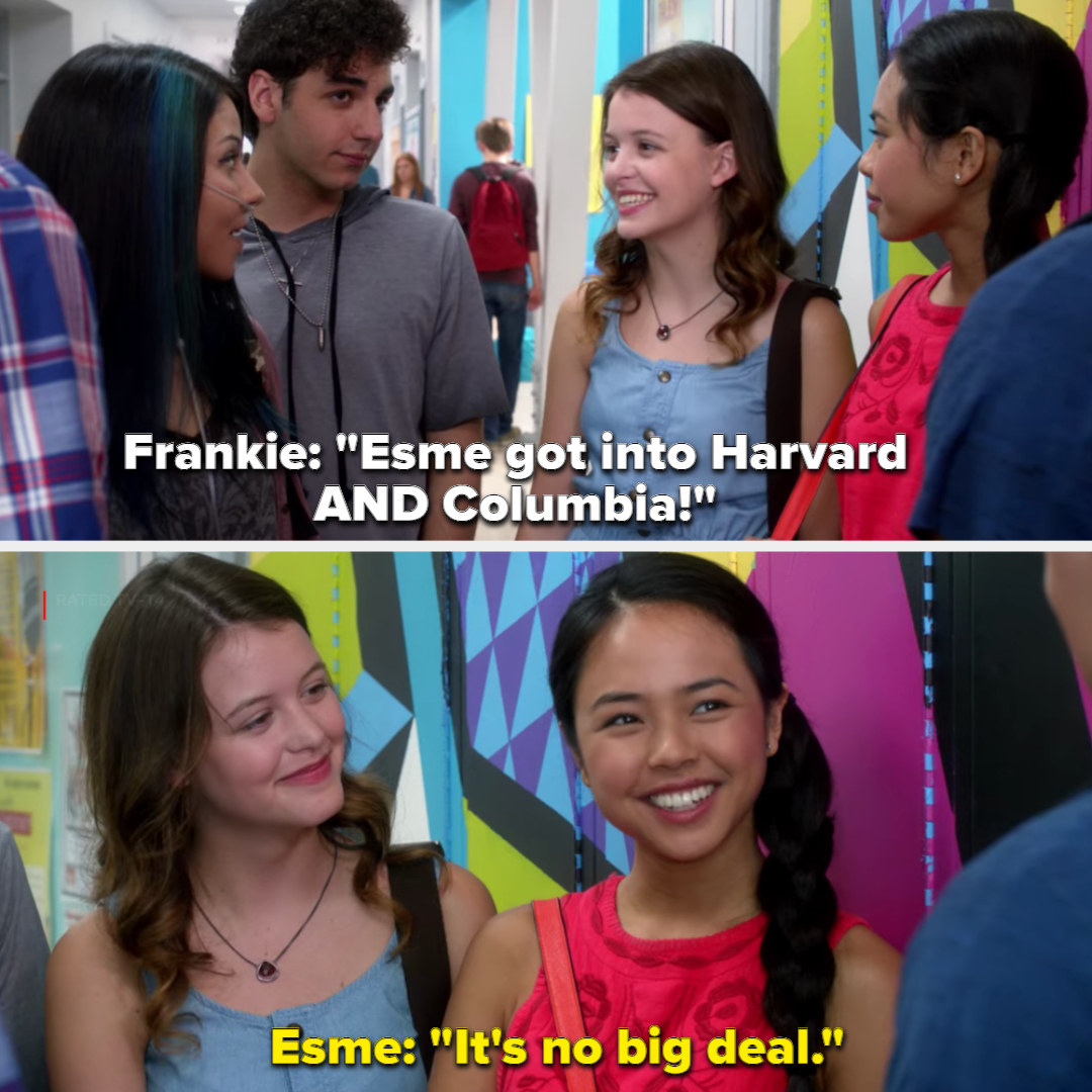 Frankie brags to everyone that Esme got into Harvard and Columbia, Esme says it&#x27;s not big deal, Frankie smiles at her