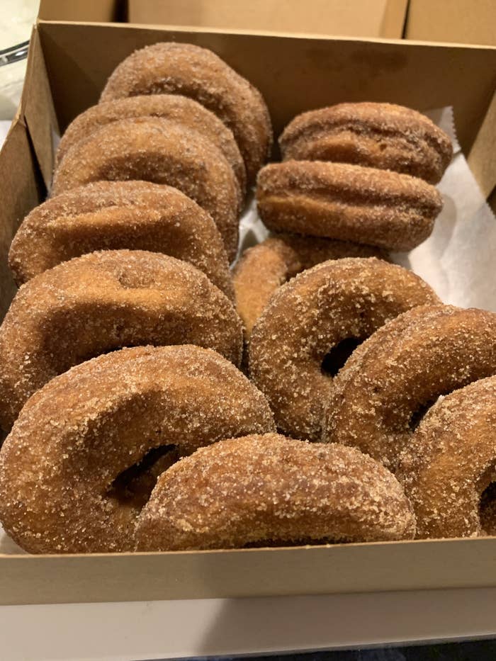 A box of cider donuts