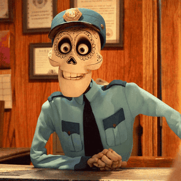 Gif of police officer&#x27;s jaw dropping in Coco