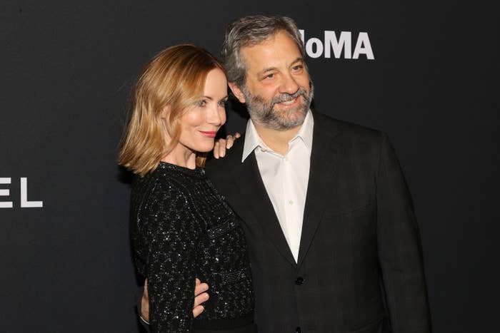 Leslie Mann and Judd Apatow posing for a photo
