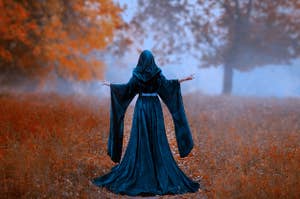 Witchcraft Priestess outside in the Fall