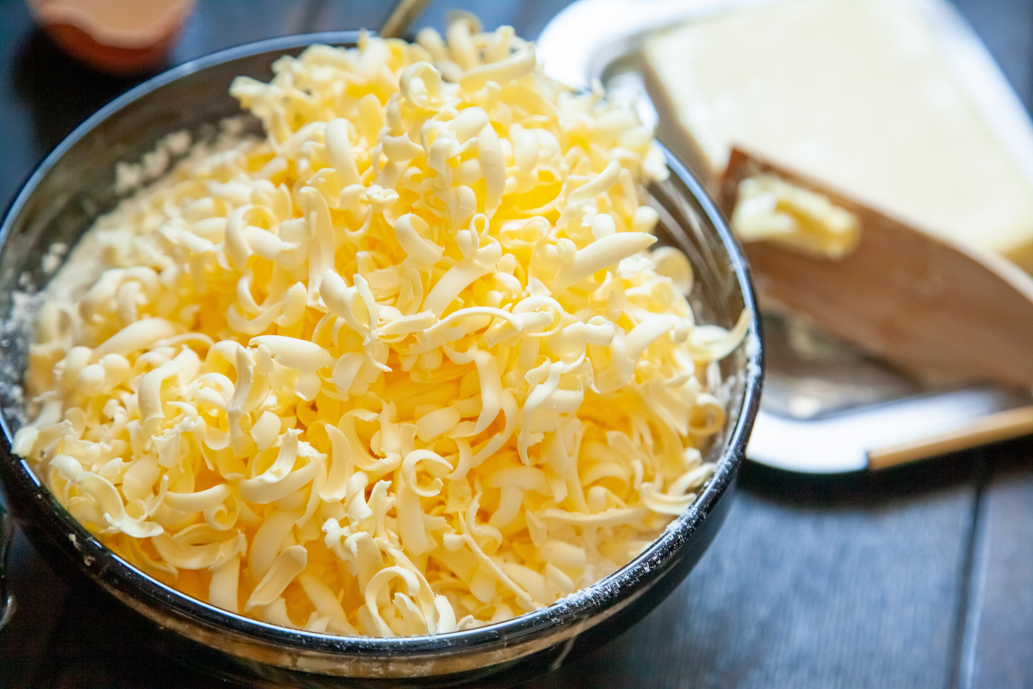 Grated butter in a bowl.