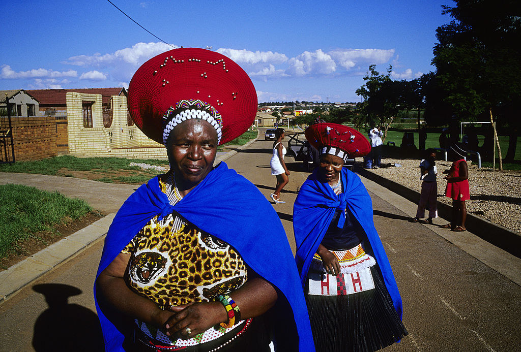 Two Zulu women wearing the married woman&#x27;s hat