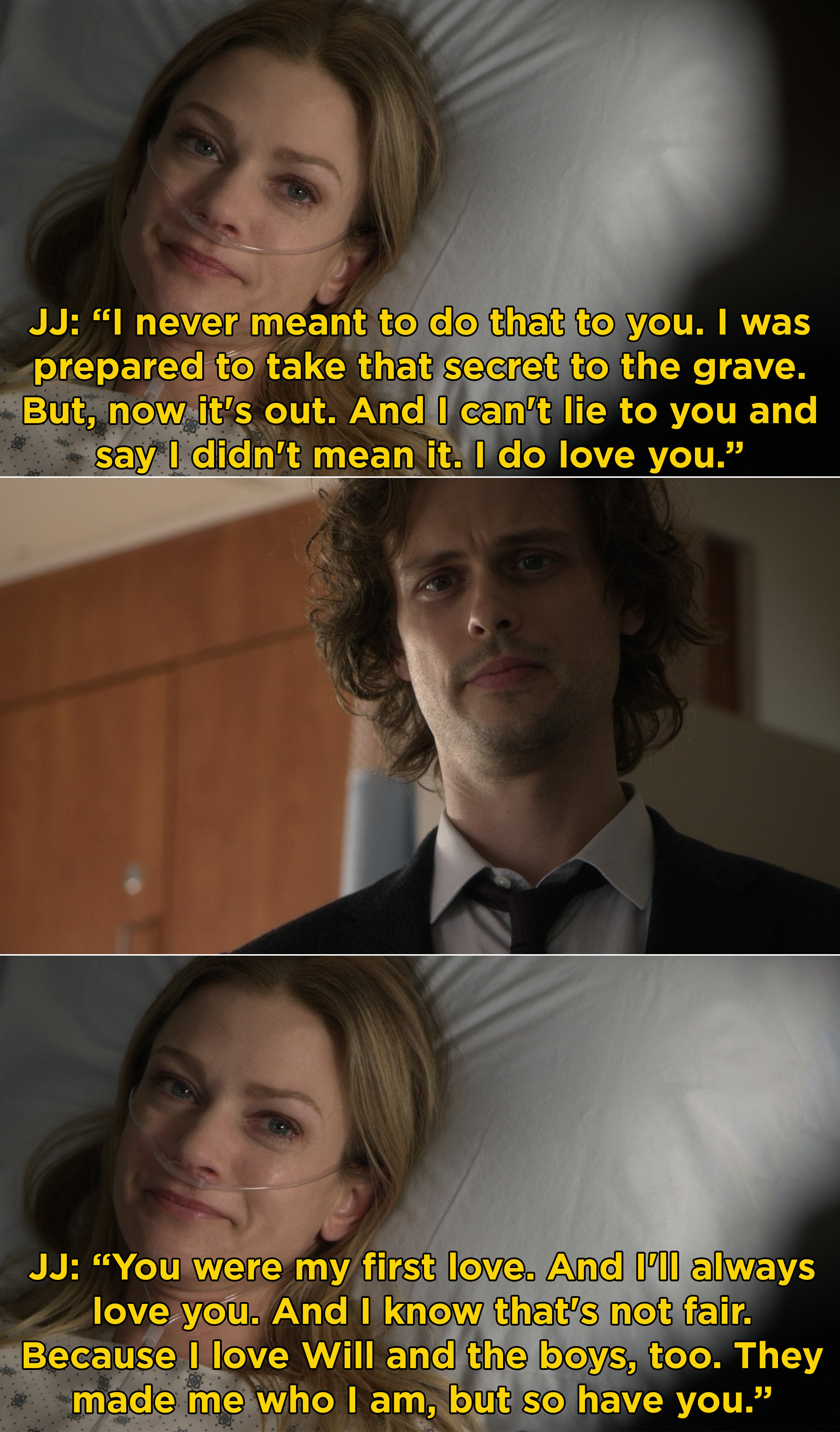 JJ confesses she loves Spencers and says she meant to take that to the grave, tells Spencer he was her first love