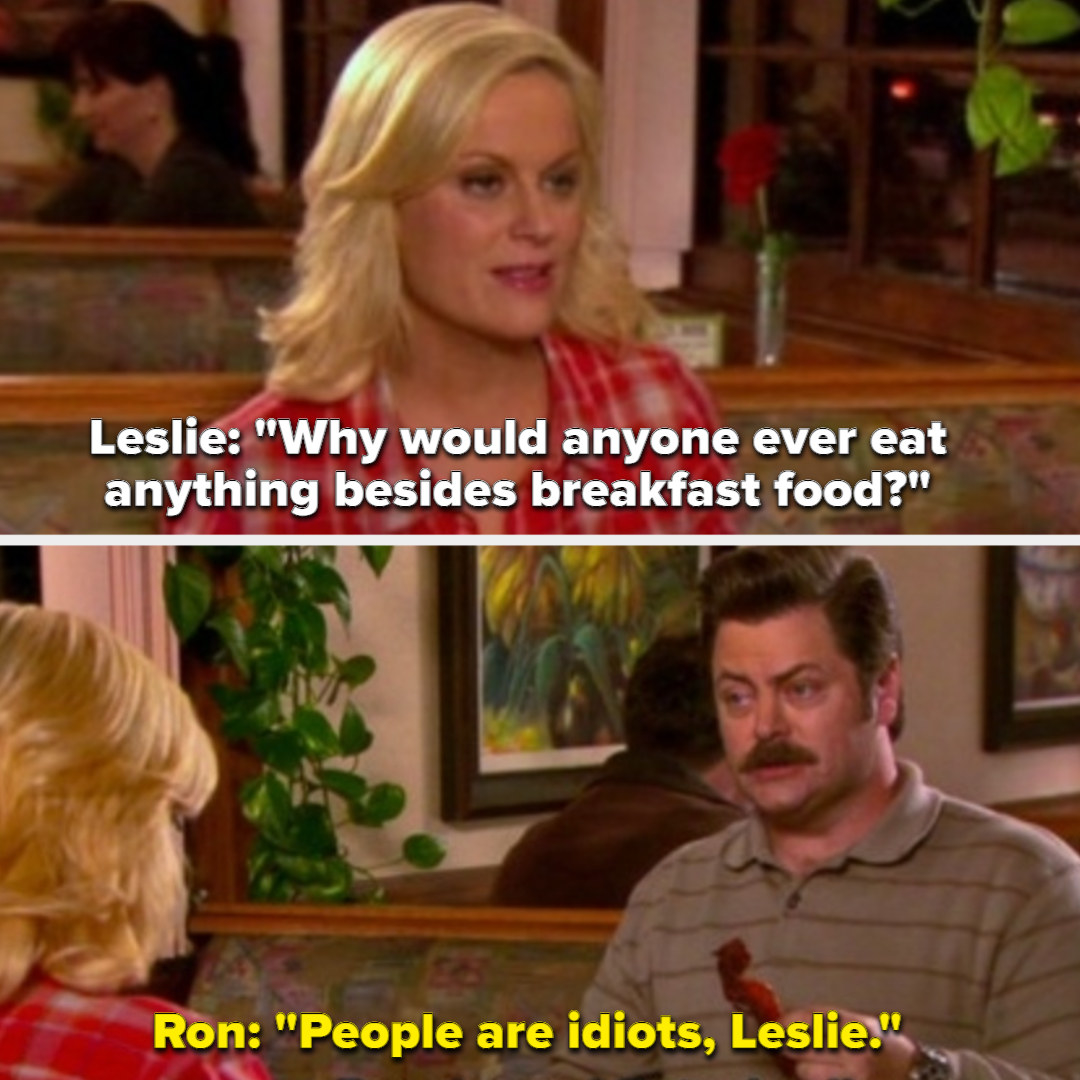 Leslie and Ron eating together