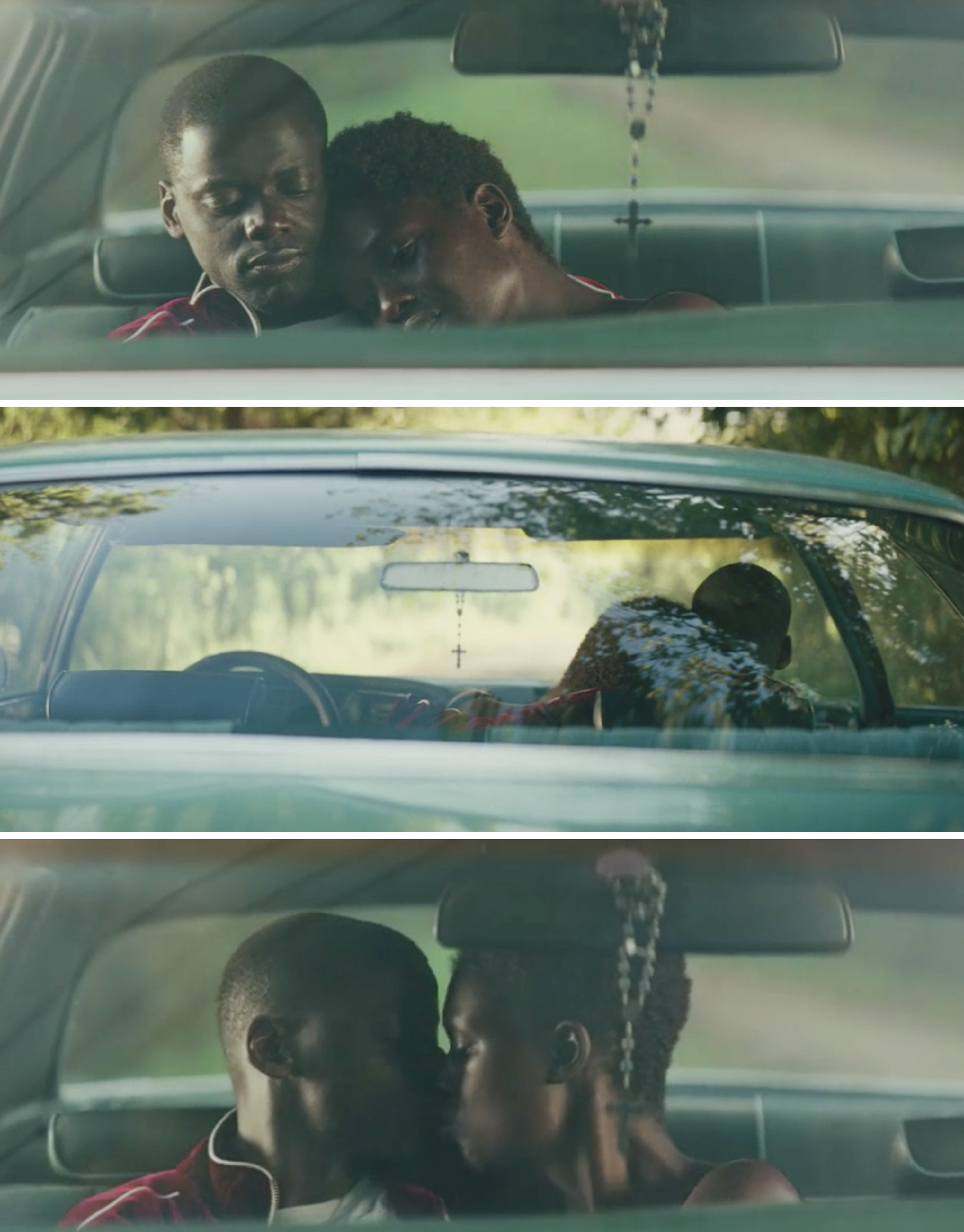 Jodie Smith-Turner and Daniel Kaluuya kissing in a car