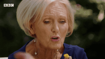 Mary Berry eating a pastry on &quot;Great British Bake-Off&quot;