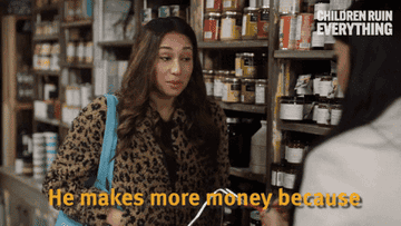 A woman explaining that she makes less money because she has a vagina