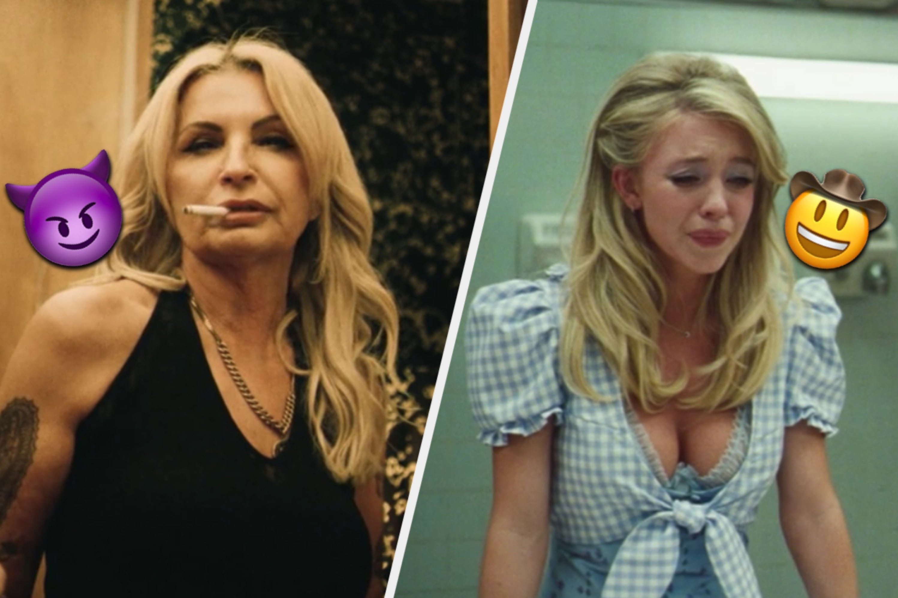 On the left: photo of Fez&#x27;s grandma smoking. On the right: photo of Cassie in Oklahoma-inspired outfit