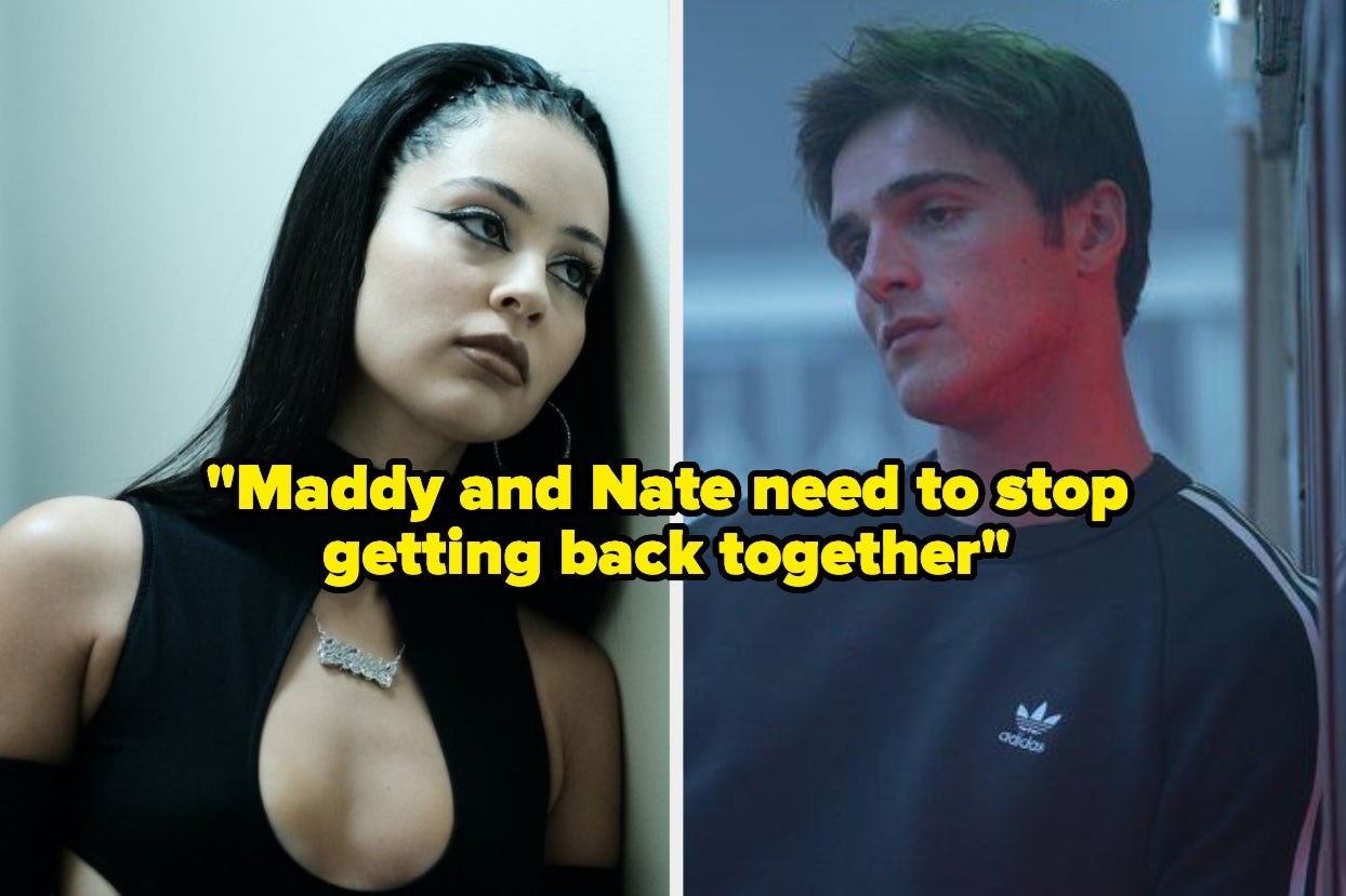 On the left: photo of Maddie. On the right: photo of Nate. With &quot;Maddy and Nate need to stop getting back together&quot; over them.