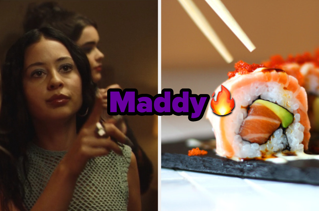 On the left: photo of Maddy. On the right: photo of sushi.