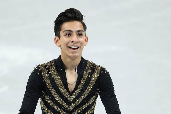 Donovan smiling on the ice after his routine