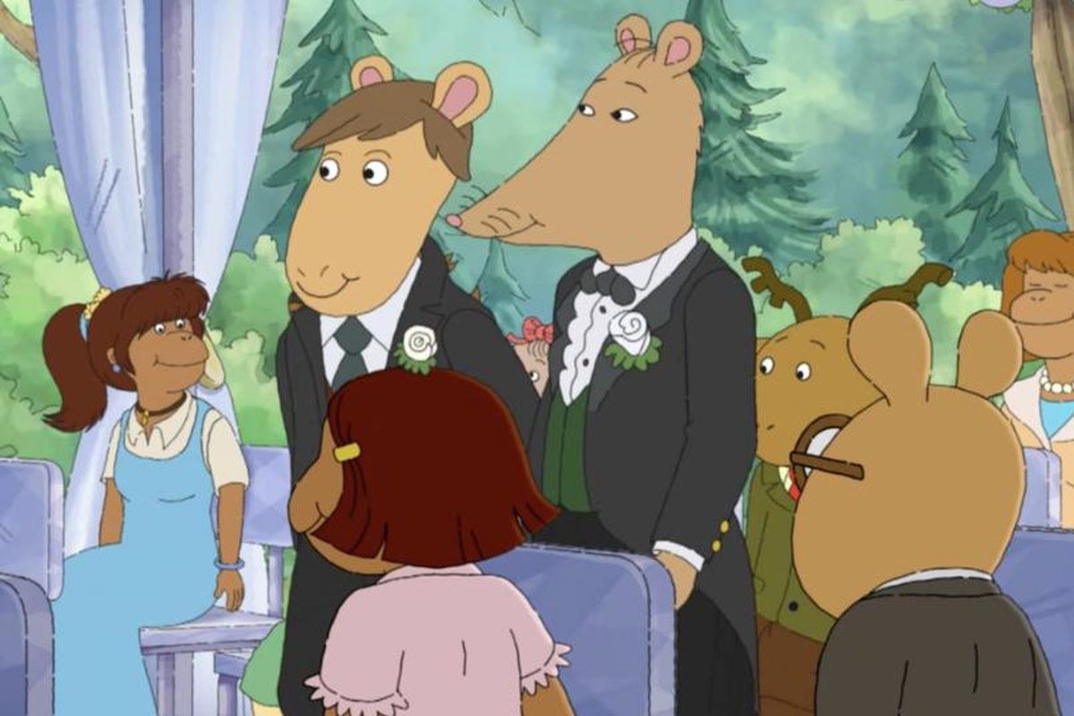 Mr Ratburn and Patrick walking down the aisle