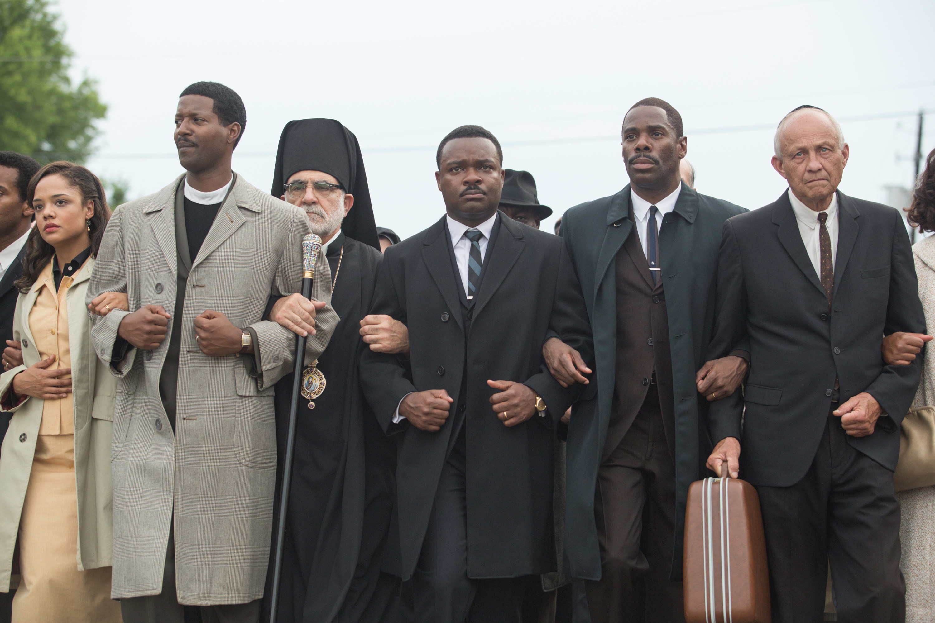 In a scene from Selma, the ministers lead the march, arm in arm