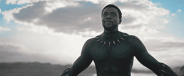 Black Panther walks forward with his arms outstretched