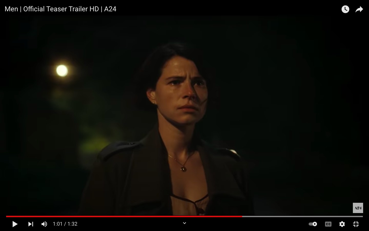 Harper standing outside in the night in "Men"