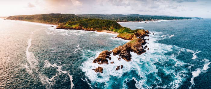 Panoramic Aerial view of Punta Cometa in Oaxaca Coast, Mexico