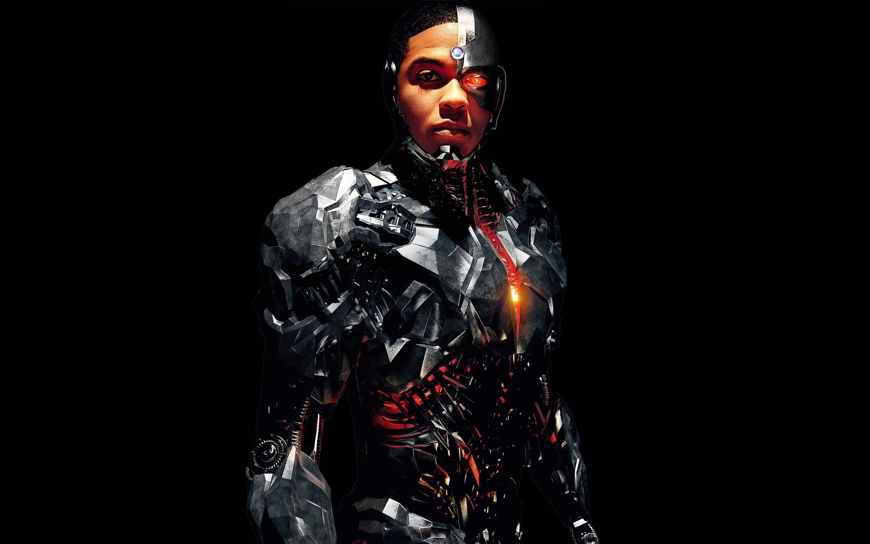 直流# x27; s Cyborg在他起诉一个黑色的背景