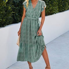 model wearing the green dress