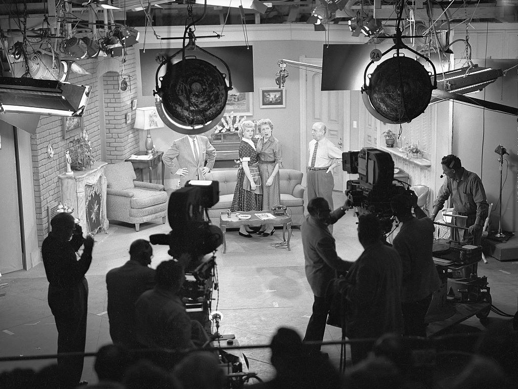 behind-the-scenes photo of the camera crew filming i love lucy