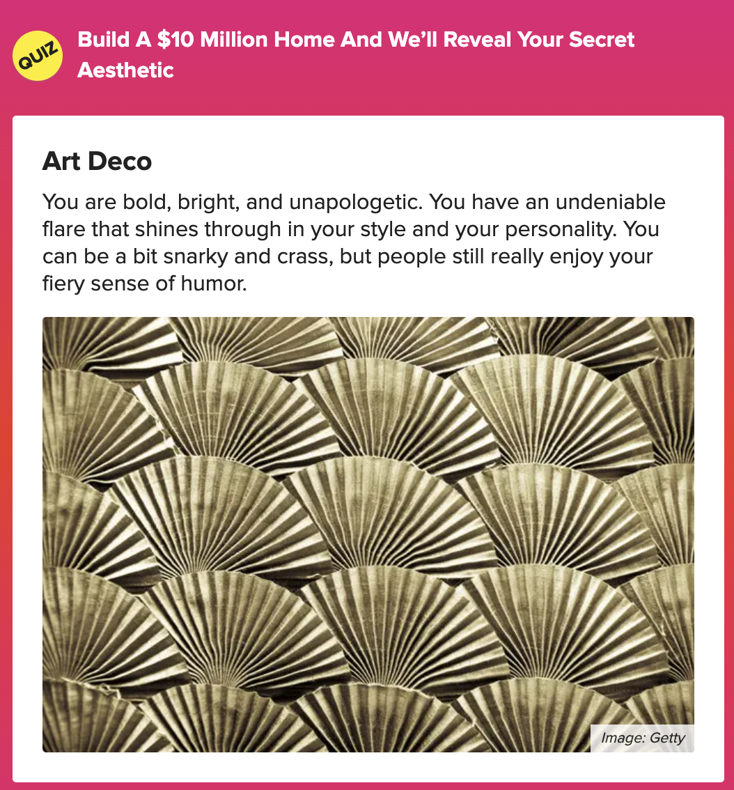 The Art Deco result in the quiz elaborating on how bold, bright, and unapologetic you are
