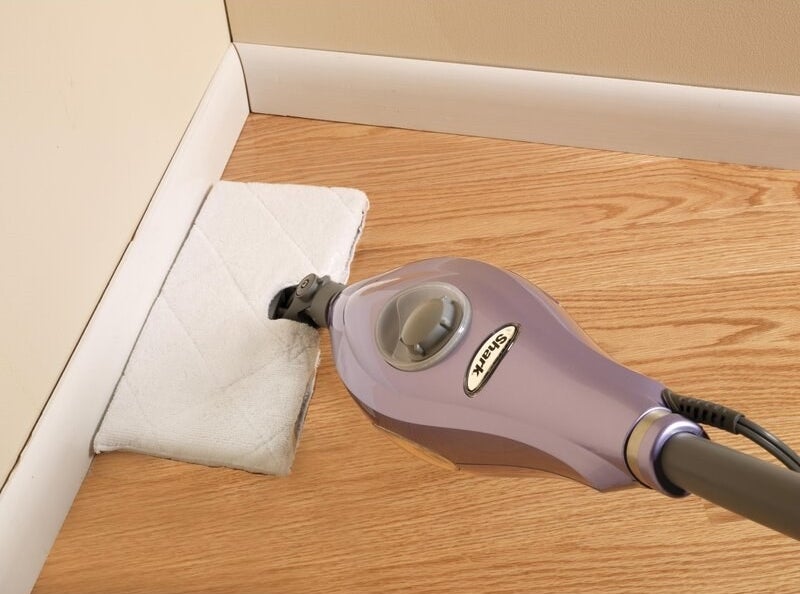 The steam cleaner cleaning hardwood floors