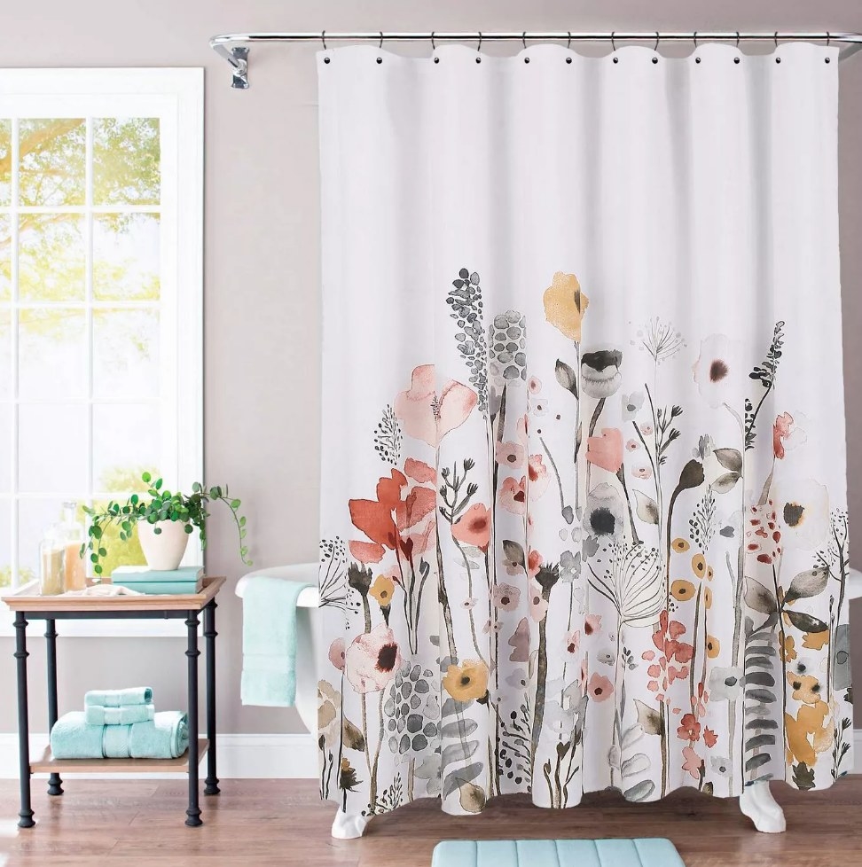 A floral shower curtain