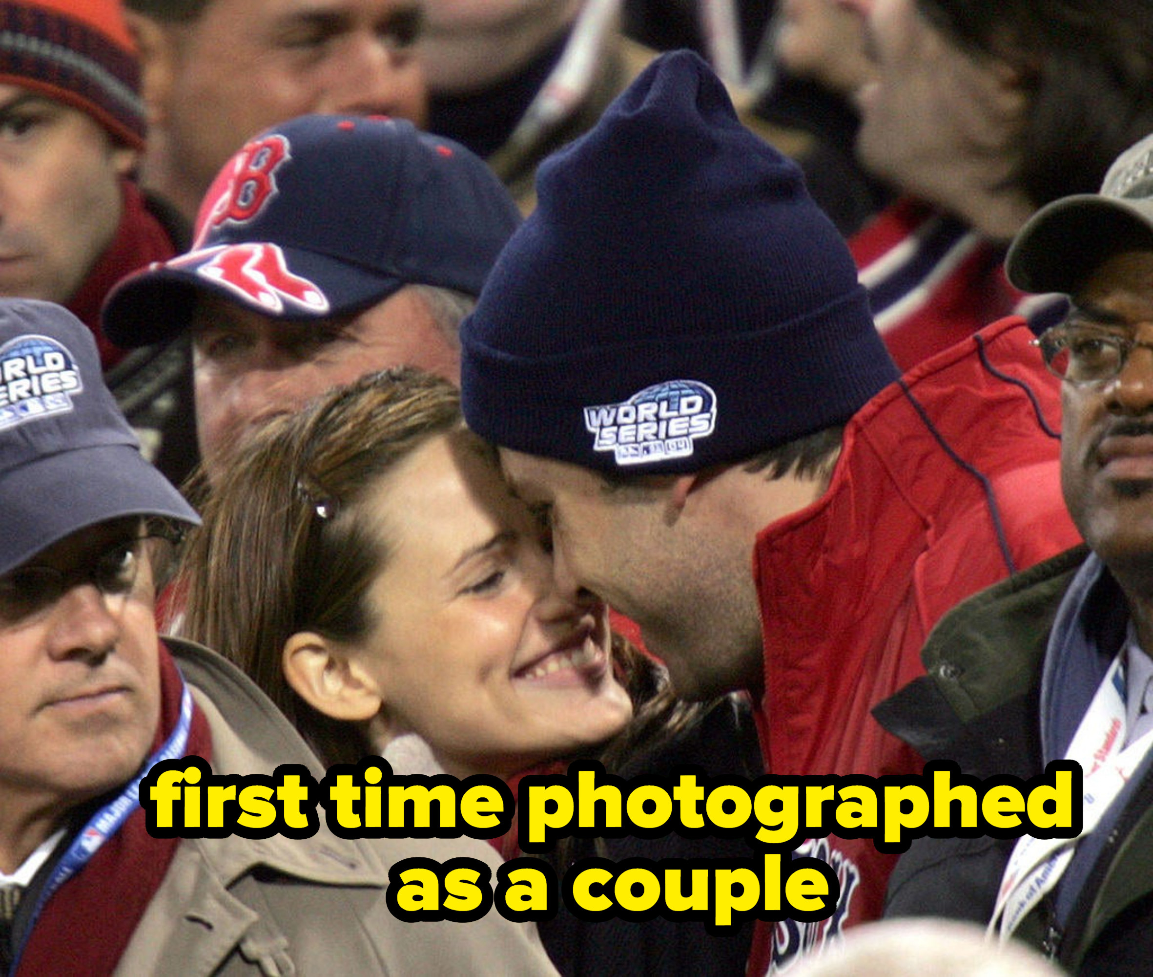 Jennifer and Ben at a game labeled &quot;first time photographed as a couple&quot;