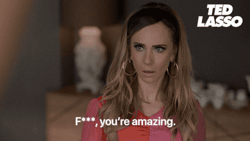 a gif of juno temple from ted lasso saying fuck, you&#x27;re amazing