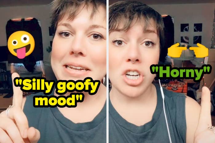Scarlett explaining what the tongue out and finger pointing emojis mean