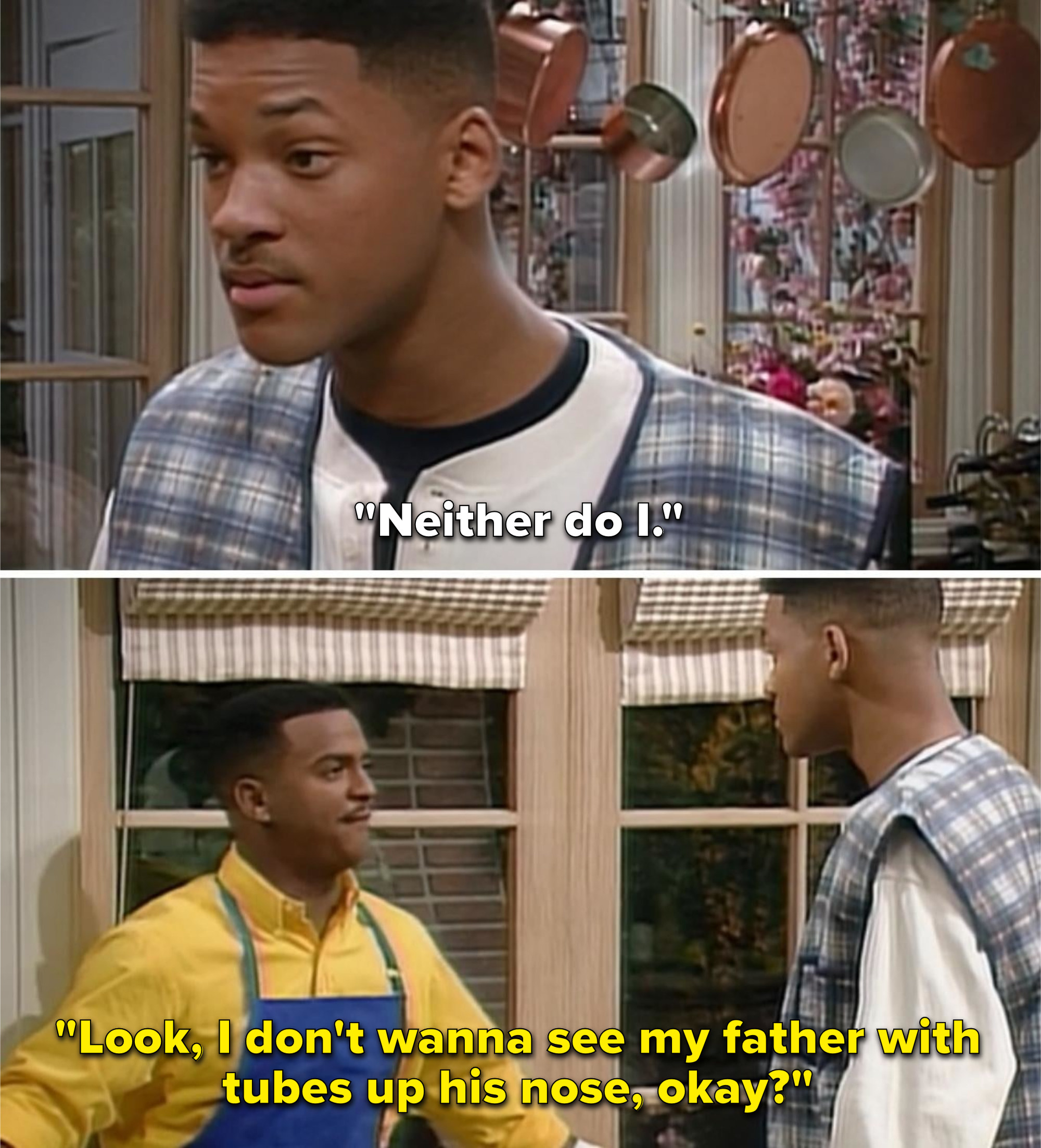 Carlton saying he doesn&#x27;t want to see his dad in the hospital.