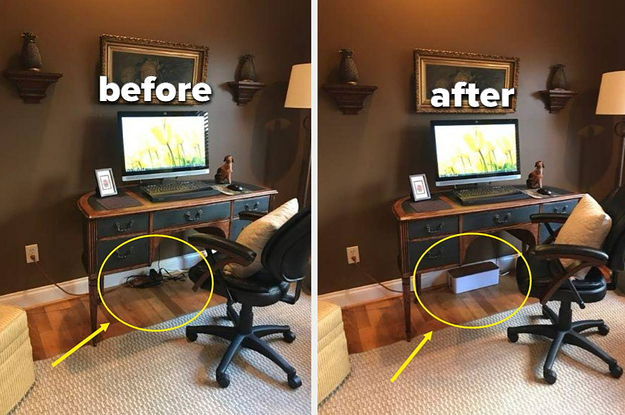 a before and after of a chord organizer