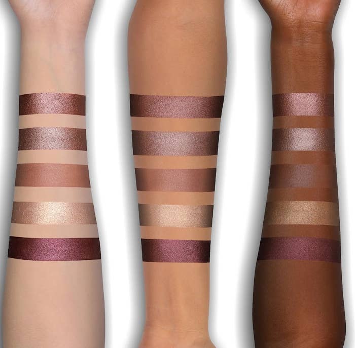Models with palette swatched on them in three different skintone