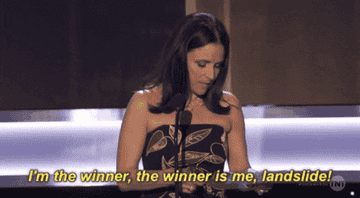 A GIF of someone saying &quot;I&#x27;m the winner, the winner is me, landslide&quot;