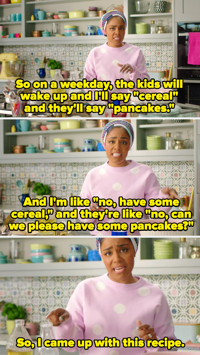 Nadiya Hussain from &quot;Nadiya&#x27;s Time to Eat&quot; talking about her kids demanding pancakes from her on weekdays, and an easy recipe she came up with instead