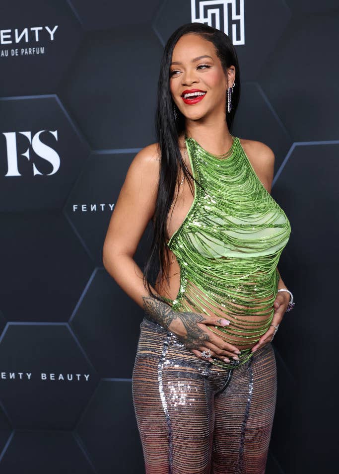 Rihanna poses for a picture as she celebrates her beauty brands Fenty beauty and Fenty skin at Goya Studios