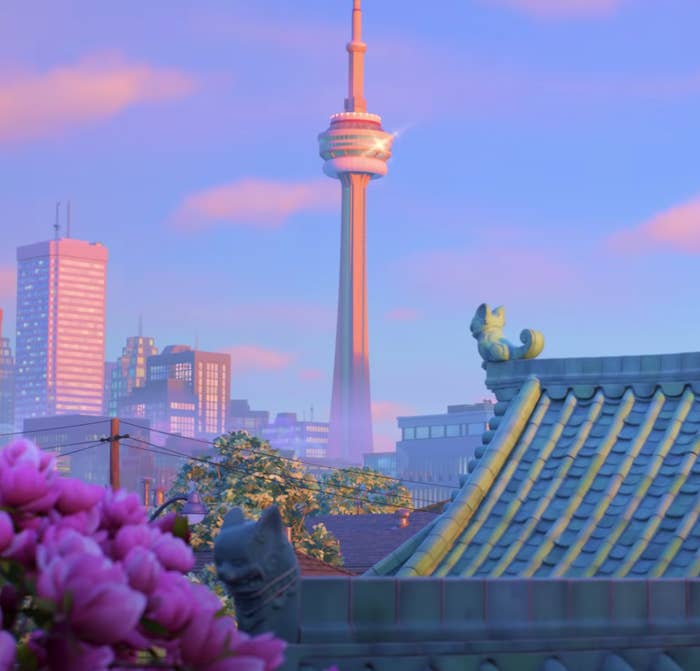 An animated skyline of Toronto with the CN Tower as the focal point
