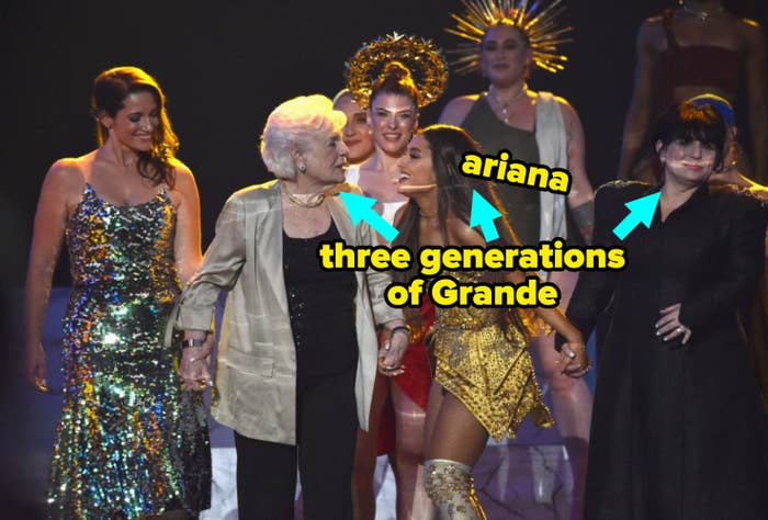 Lani Grande, Marjorie Grande, Ariana Grande, and Joan Grande onstage during 2018 MTV Video Music Awards