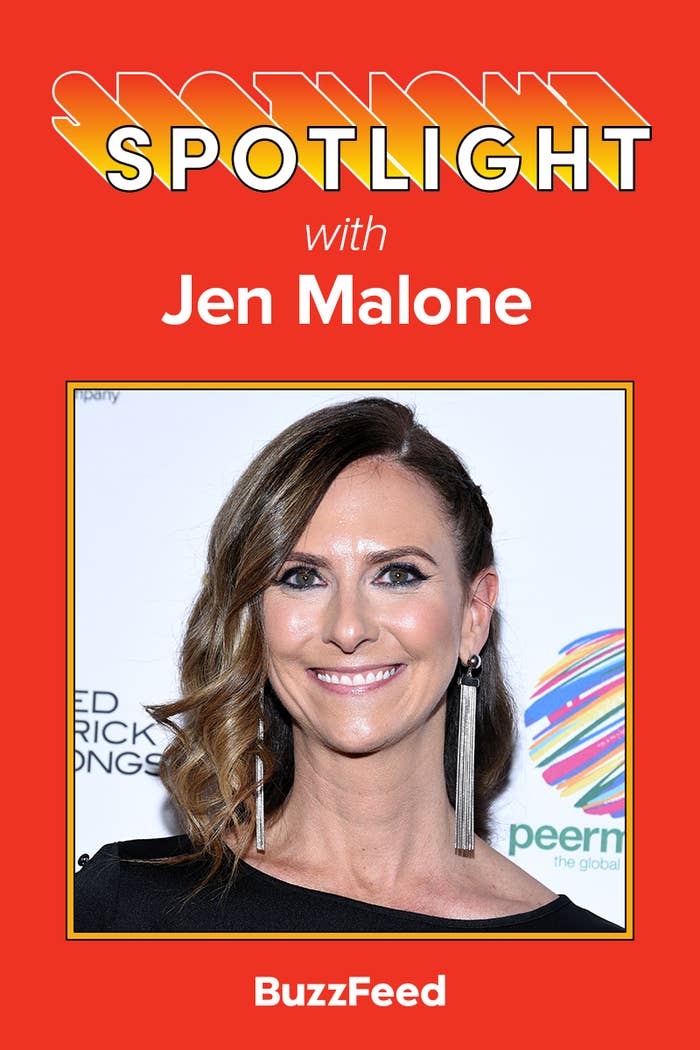 Title card reading &quot;Spotlight With Jen Malone&quot; and a photo of Jen smiling