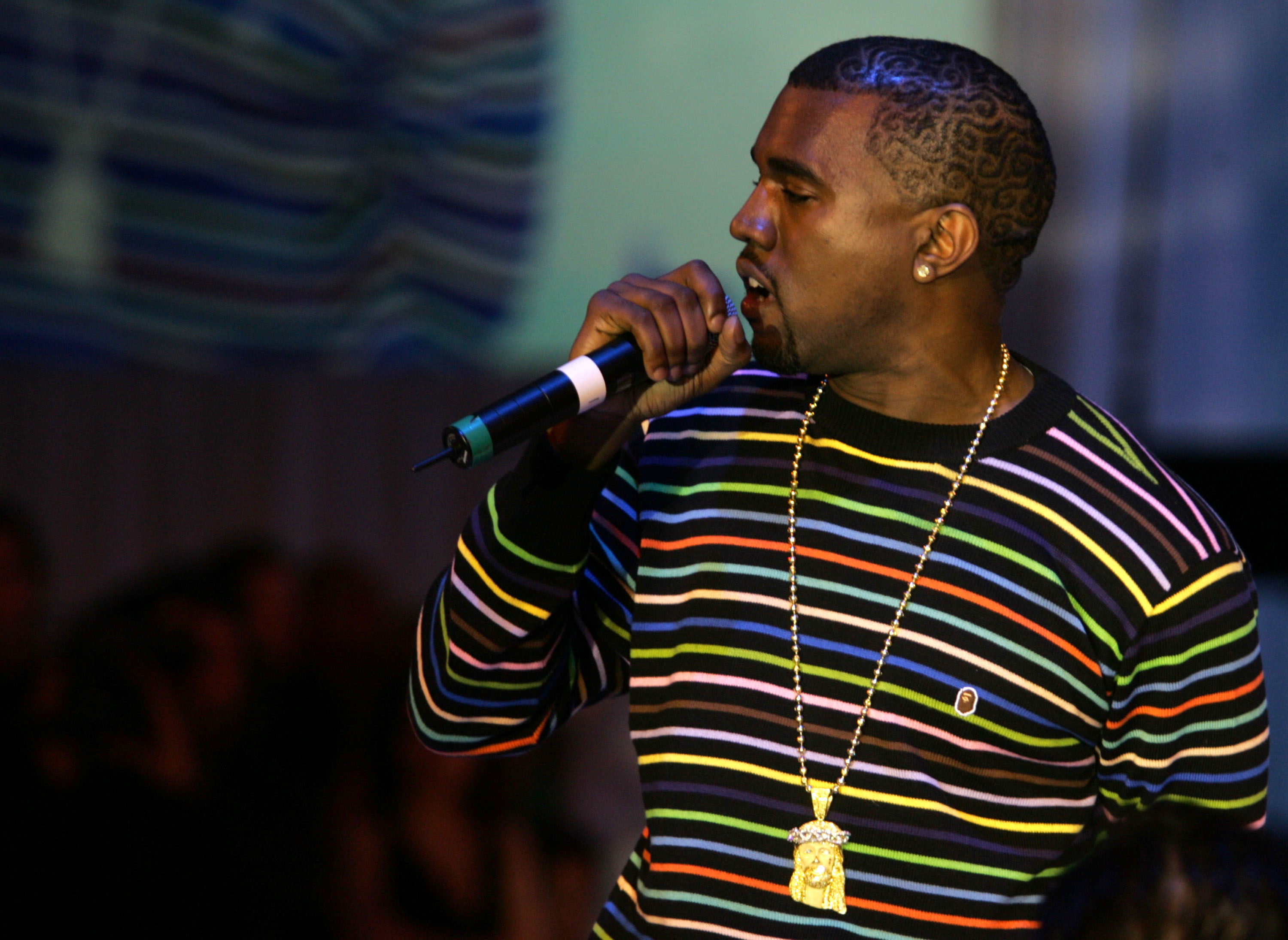 Singer Kanye West performs onstage at the 4th Annual &quot;Ten&quot; Fashion Show on February 22, 2005 in Hollywood, California