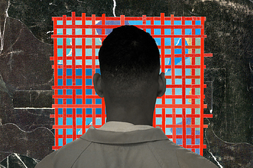 An illustration of a prisoner looking out of a window at the sky