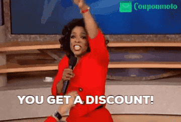 Oprah Winfrey holding a microphone and pointing with the text, &quot;You get a discount!&quot;