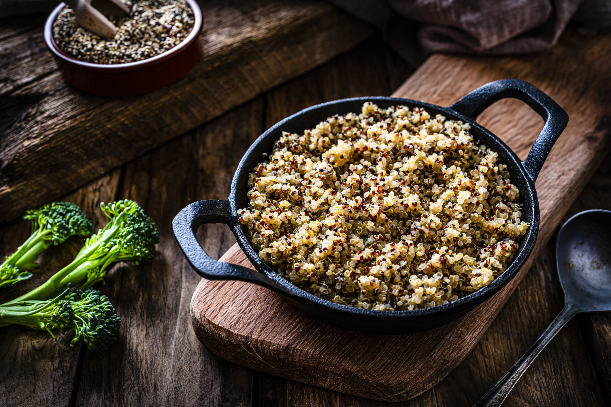 Quinoa in a cast iron bowl