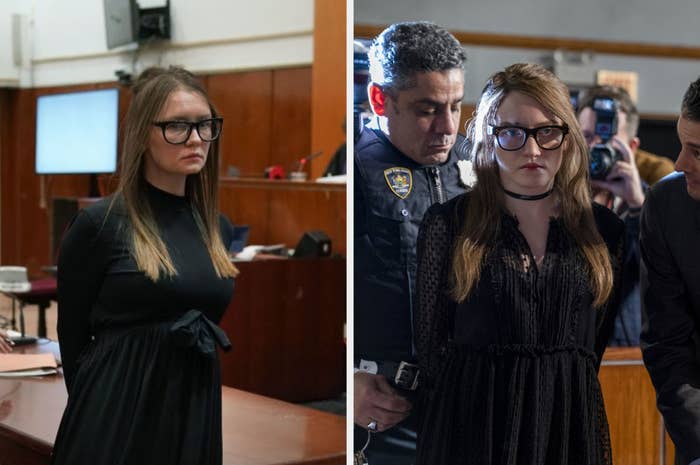 the real Anna Sorokin vs. the fake one, both in court