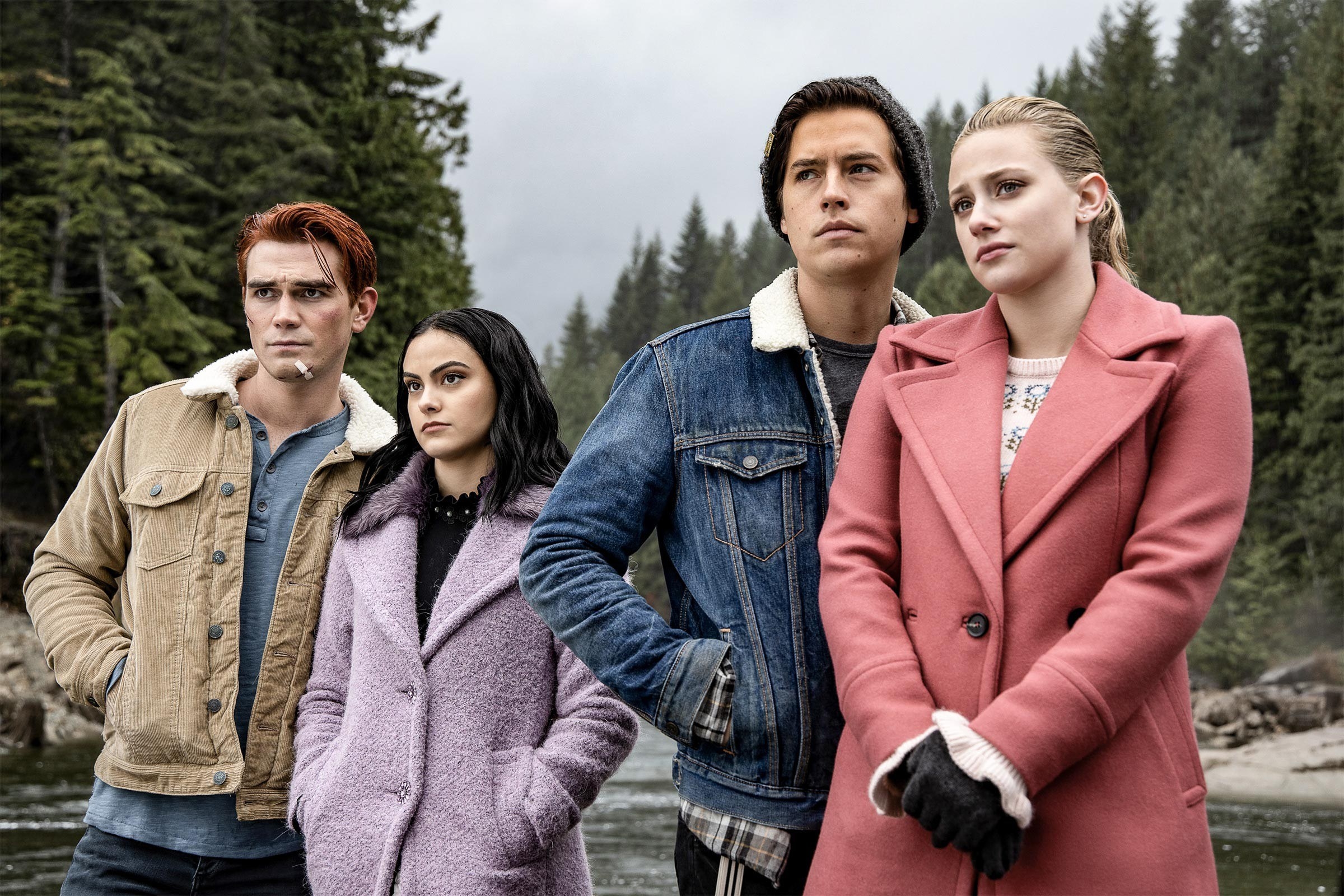 Betty, Jughead, Archie, and Veronica standing together