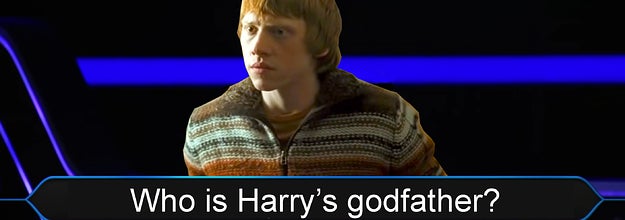 Ron on Who Wants to Be a Millionaire with the question, "Who is Harry's godfather?"