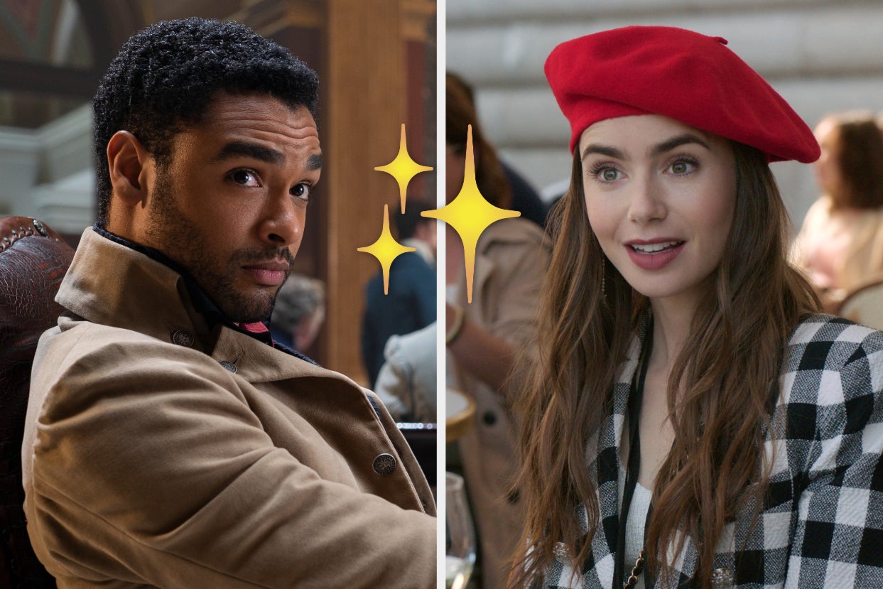 bridgerton on the left and emily in paris on the right