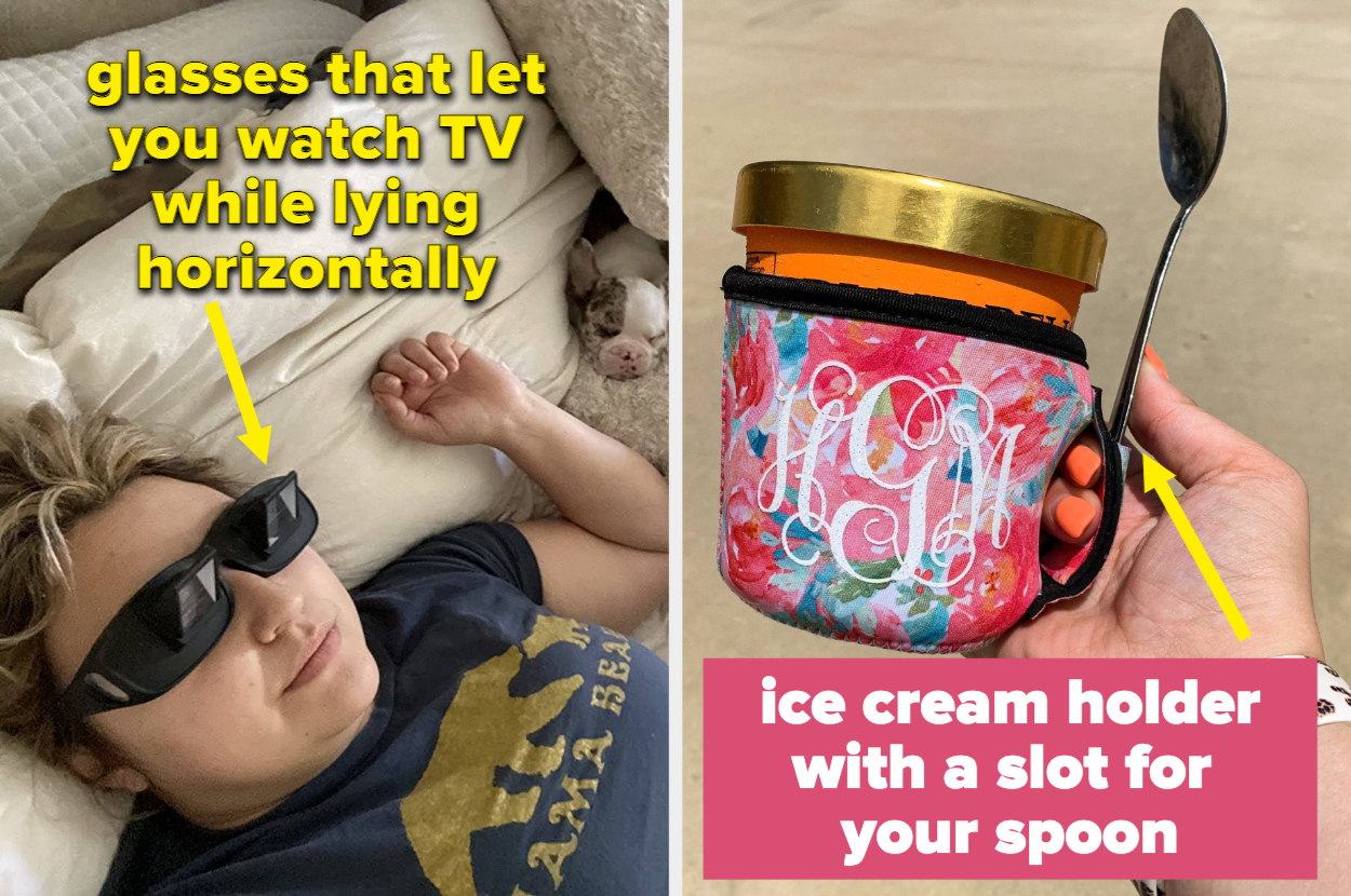 prism glasses on the left and ice cream holder on the right