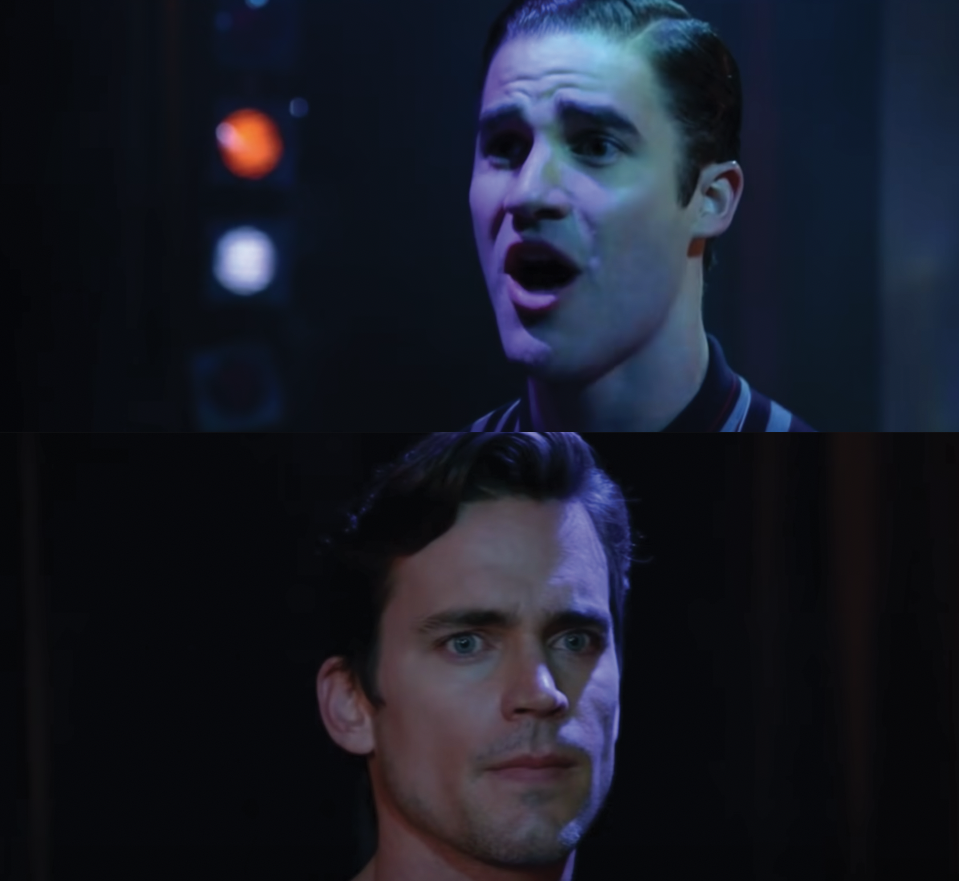 A close up of Blaine and Cooper Anderson as they sing at each other