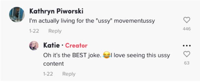 &quot;I&#x27;m actually living for the &#x27;ussy&#x27; movementussy&quot; TikTok comment